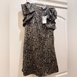 Mini Dress - leopard print, puff sleeve. XS THML brand NWT.